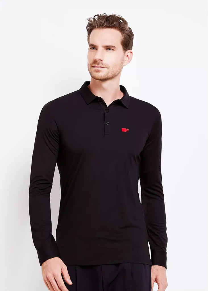 NY Fashion Men's  Ballroom Latin Long Sleeve Polo shirt Practice Dance Top Training Dance Top 21115T