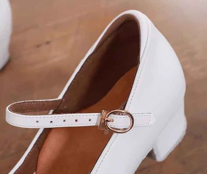 DRH-701E Children's National Standard Ballroom Dance Shoes Soft Sole Leather Surface Waltz Performance White