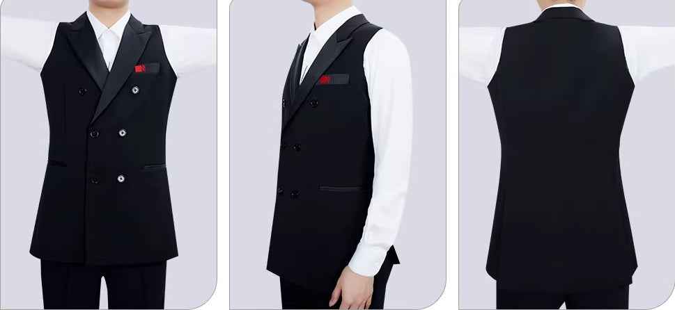 NY Fashion Gun Collar Double-breasted Modern Dance Vest Men's Ballroom Dance Practice Suit Top Waltz Suit 24123S