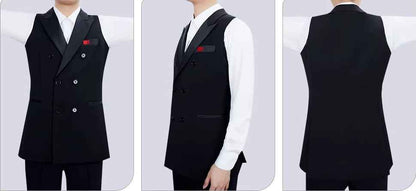 NY Fashion Gun Collar Double-breasted Modern Dance Vest Men's Ballroom Dance Practice Suit Top Waltz Suit 24123S