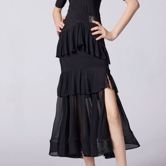 WD.Q31 Women's Elegant Ballroom American Smooth Dance skirt with Flowing Ruffles