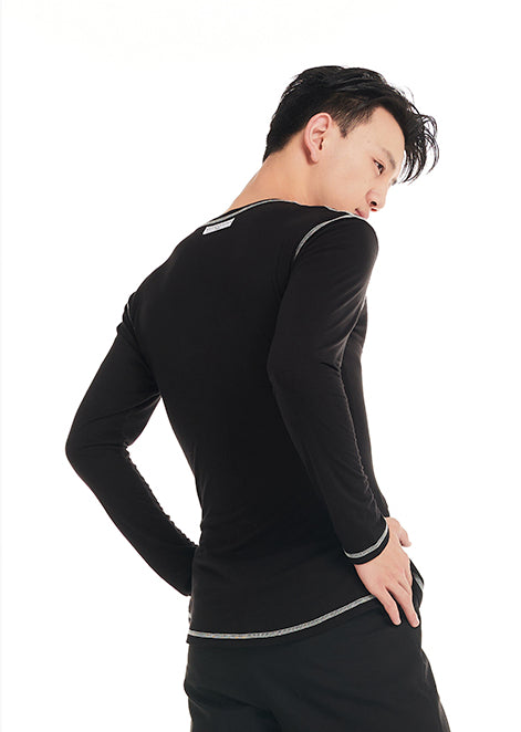 DUYQ "Black and White" Men's 003 Minimalist Long Sleeve Top Adult National Standard Latin Dance Basic Practice Suit