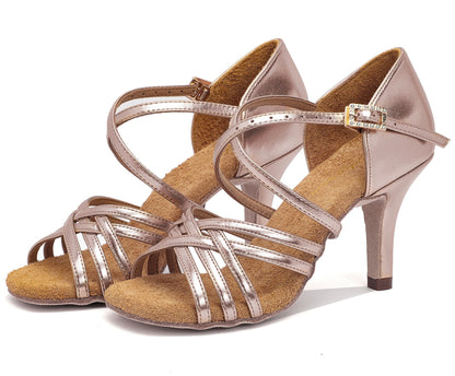 MINEJAS.L066 Women’s Rose Gold Leather Cross Strap Shoes