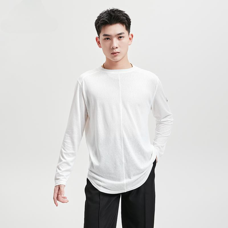 BOBO Boys Latin Dance Suit Crew Neck Long Sleeve T-Shirt Men's Ballroom Dance Professional Latin Practice Suit Dance Top