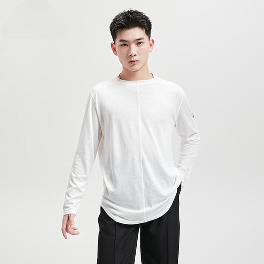 BOBO Boys Latin Dance Suit Crew Neck Long Sleeve T-Shirt Men's Ballroom Dance Professional Latin Practice Suit Dance Top