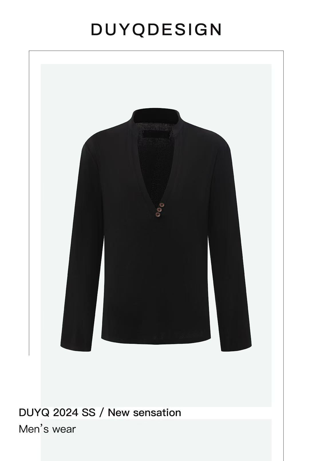 DUYQ.New Men-014 Deep V-neck Knit Long-sleeve Top - Professional Men's Standard Latin Dance Practice Wear