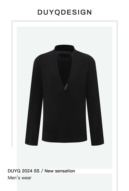 DUYQ.New Men-014 Deep V-neck Knit Long-sleeve Top - Professional Men's Standard Latin Dance Practice Wear