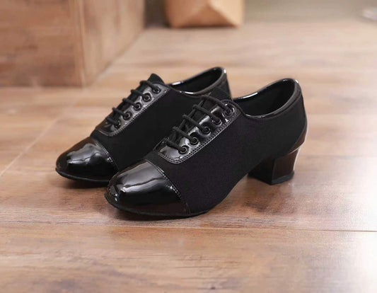 DRH-402 Scarpe da ballo latino da uomo 402 Patchwork in tessuto nero traspirante Scarpe da ballo professionali