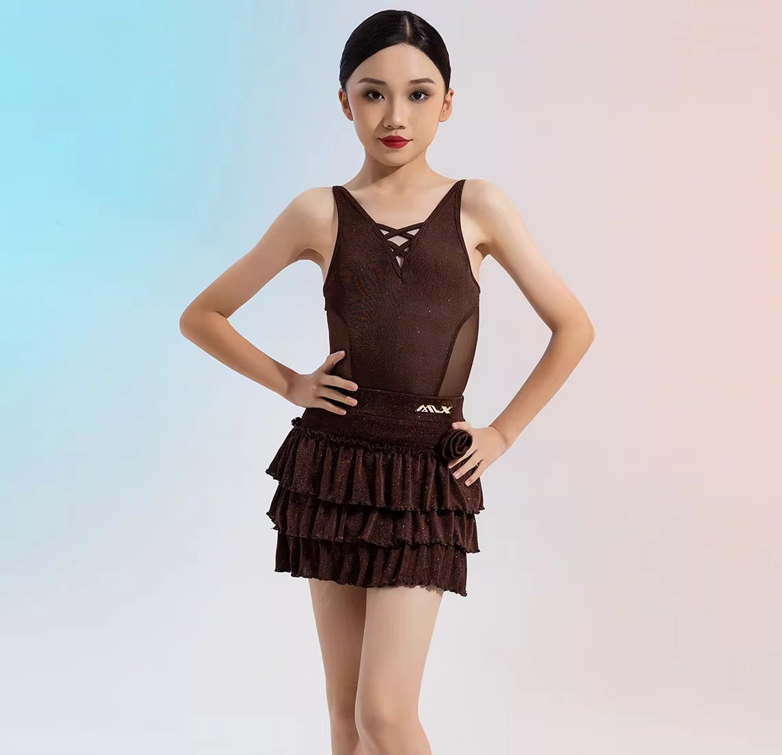 MLX gold 133/202 children's Latin dance costume girls suspender top cake skirt dance training performance practice clothing - Mine·Jas