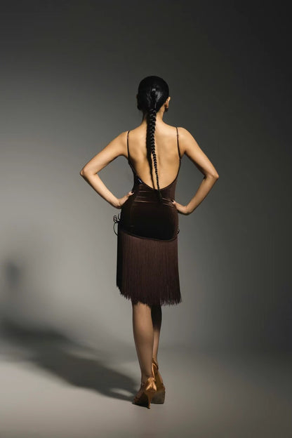 VERNA.2405 Sexy Spaghetti Strap Fringe Dance Dress for Latin Competition