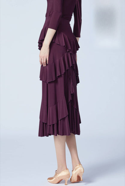 WD.Q03 Ballroom/American Smooth Dance Skirt with Layered Ruffle Hem