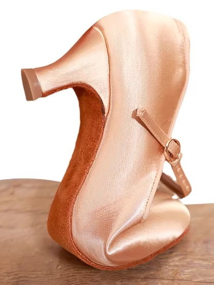 DRH-203 Women's Round Toe Ballroom Dance Soft Sole Practice Shoes for Tango & Waltz, Satin Upper, Wide Feet Friendly - Mine·Jas