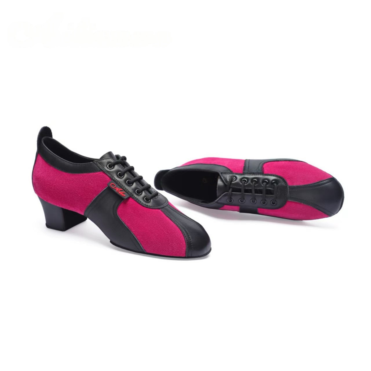 AL.L020FC Women’s Black & Fuchsia Latin Dance Shoes | Mid Heel Practice & Performance