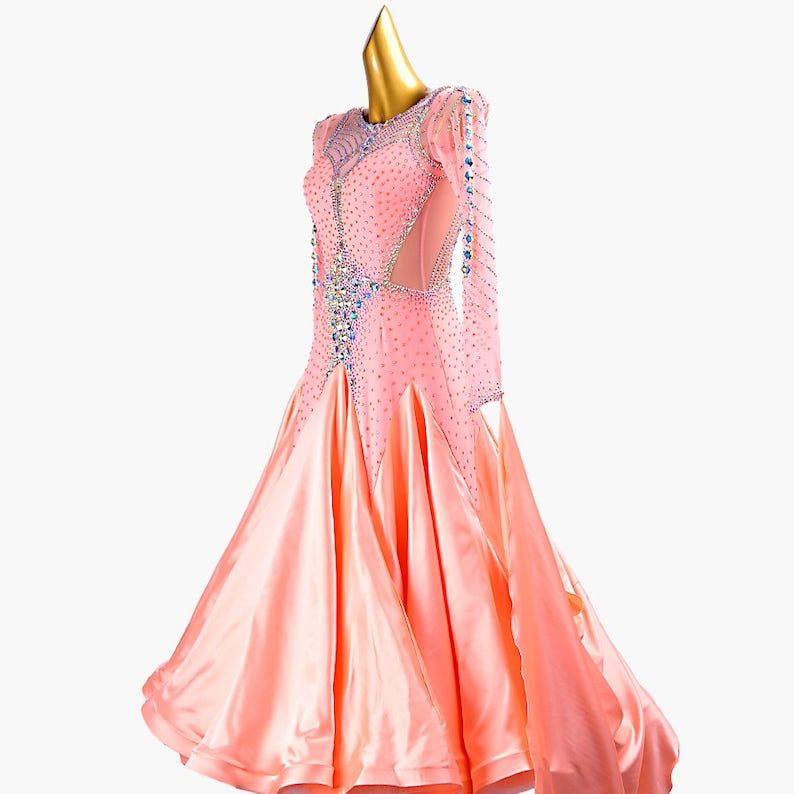 MINEJAS.PBP007 Tender pink ballroom dress with mesh, crystals&satin