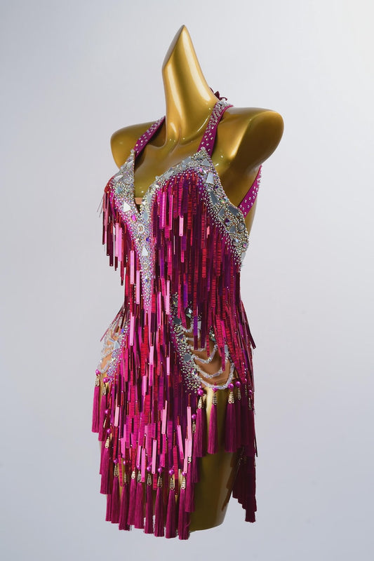 MINEJAS.PLP001 Pink Sleeveless Latin Dance Dress - Mine·Jas