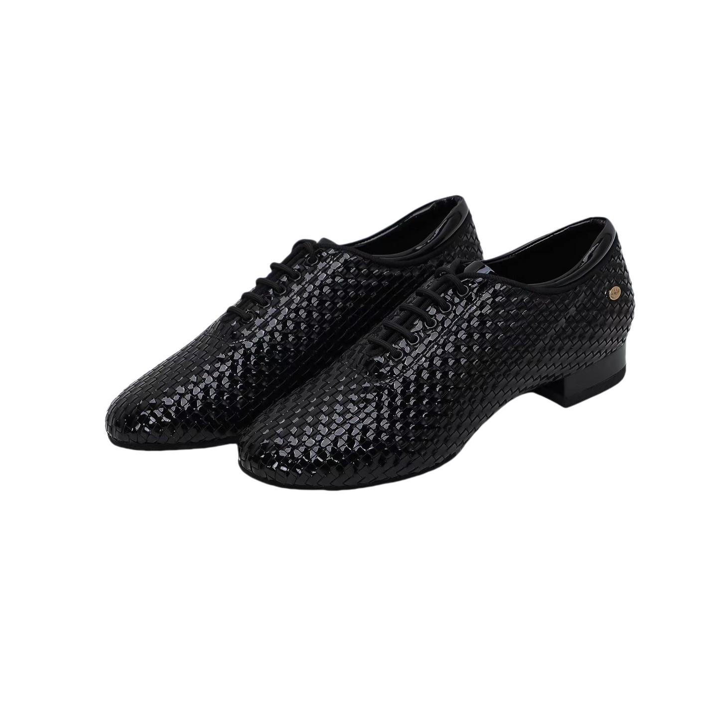 A pair of black, textured, lace-up dress shoes for men.