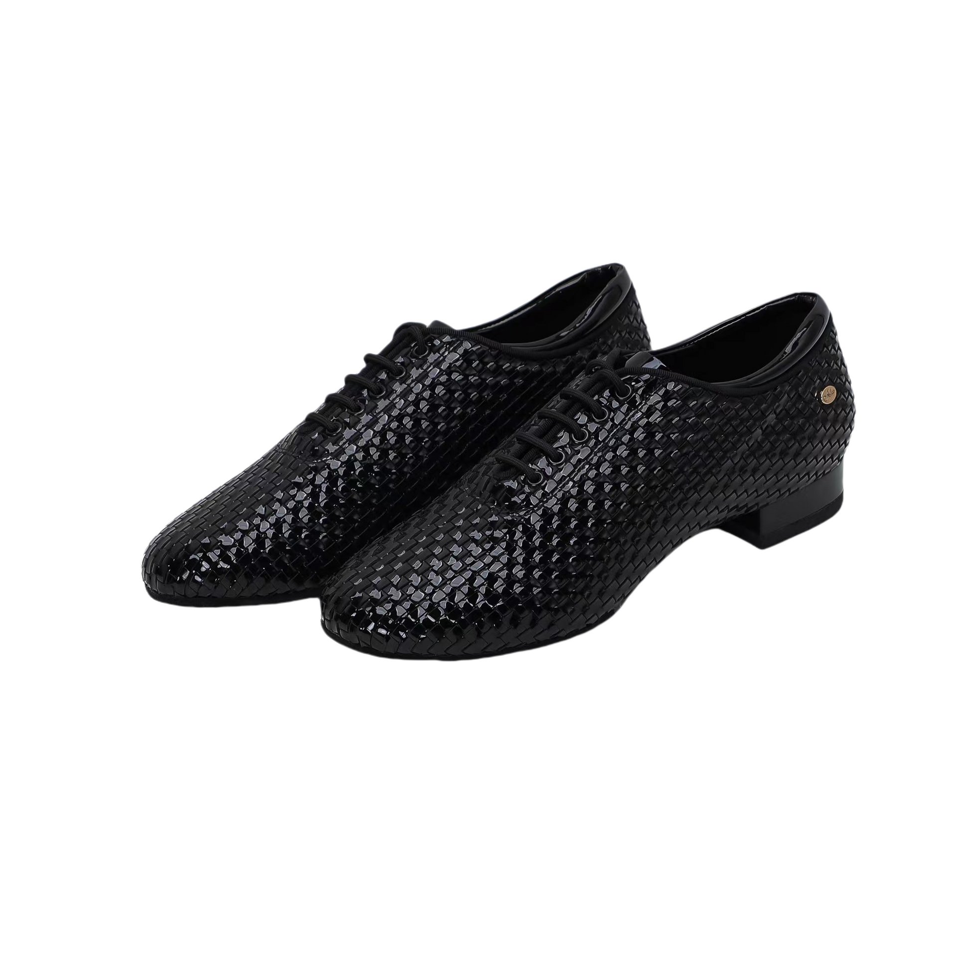 A pair of black, textured, lace-up dress shoes for men.