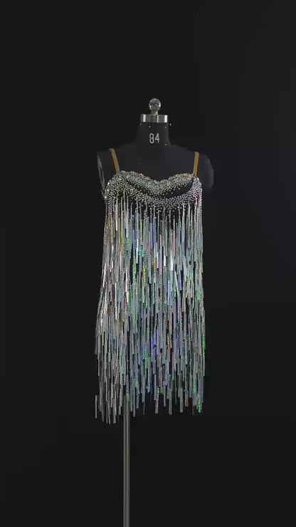 MINEJAS.DB236 Silver Latin Dance Dress with Sequins