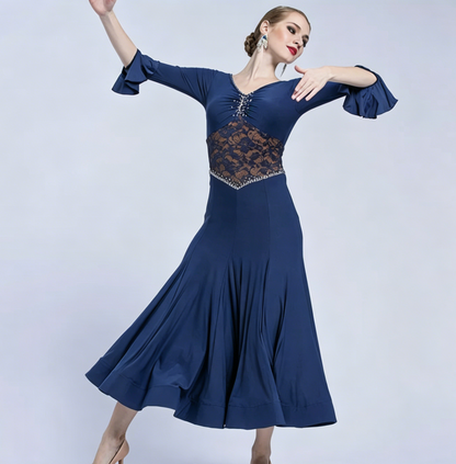 Y.M-1750 Women V-Neck Ballroom Dance Practice Dress Training Costume for Spring Summer