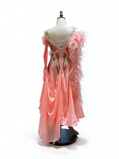MINEJAS.S112 Orange American Smooth Ostrich Feather Performance Dress - Mine·Jas