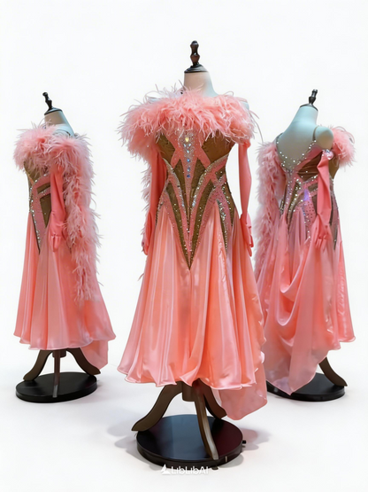 MINEJAS.S112 Orange American Smooth Ostrich Feather Performance Dress - Mine·Jas